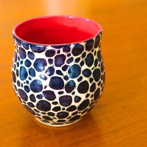 Small cup with Red Interior and Black Dots