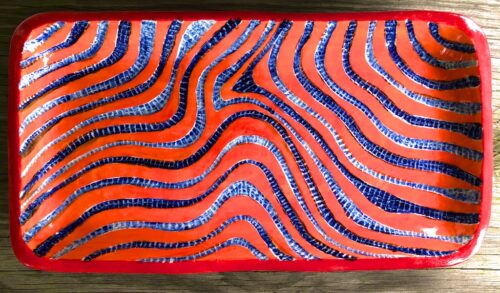 Orange Oblong Plate Carved to Variegated Blue