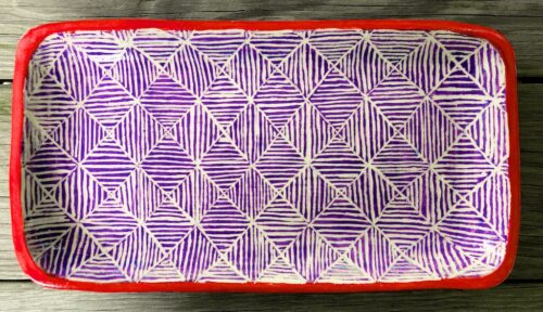 Oblong Plate with Purple Grid and Red Edges