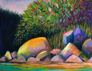 Penobscot Bay Island from Kayak (pastel) by Polly Castor