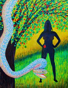 Eve and the snake painting by Polly Castor