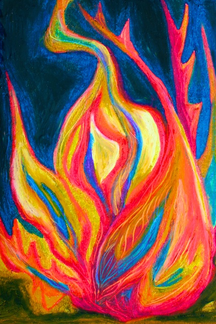 The Flame Shall Not Hurt Thee (oil pastel)