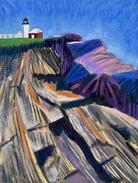 Lighthouse at Pemaquid Point, plein air painting by Polly Castor
