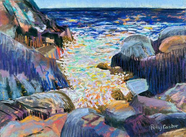 Squeaker Cove Monhegan 2023, plein air painting by Polly Castor