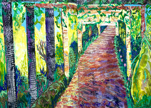 Tuscan Pergola (sketchbook page in collage) by Polly Castor