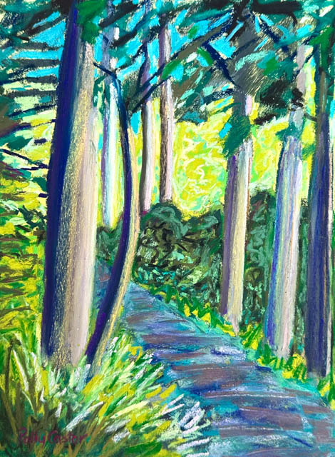 Monhegan Path in the Woods plein air painting by Polly Castor