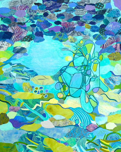 Thriving Pond, monoprint collage by Polly Castor