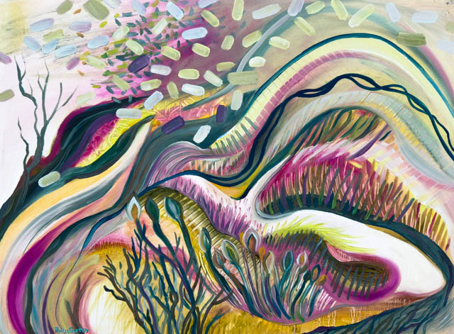 Adiron, Pomegranate, Mustard, and Straw, painting by Polly Castor