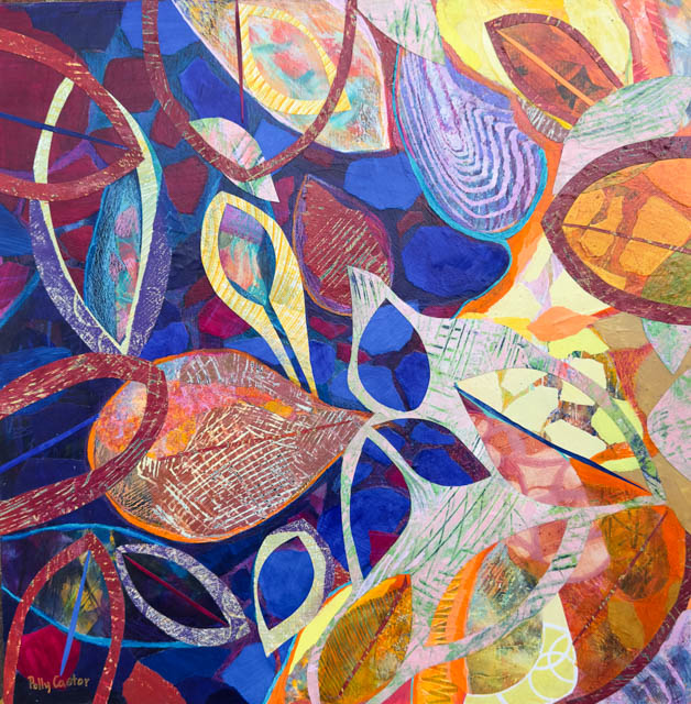 Leaf Litter on the Pond, collage by Polly Castor