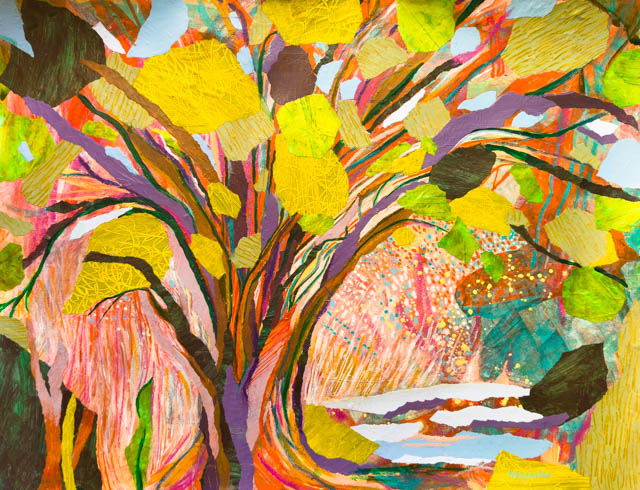 Still Flourishing, abstract tree collage by Polly Castor