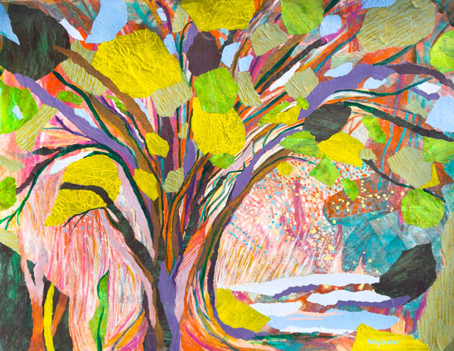 Still Flourishing, painted collage by Polly Castor